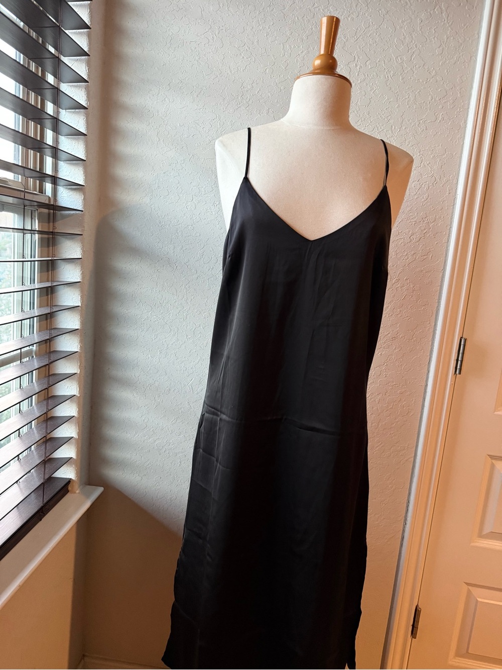 Topshop Black Slip Midi Dress with Spaghetti Straps